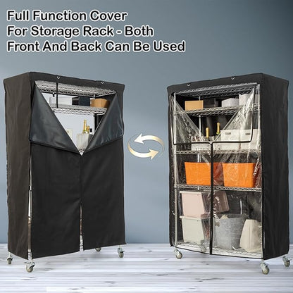 YLOVAN Storage Shelf Cover Wire Rack Shelving Dust Protective, Fits Racks 48" L x 19'' D x 72'' H Black with One Side See Through Panel (Cover only)