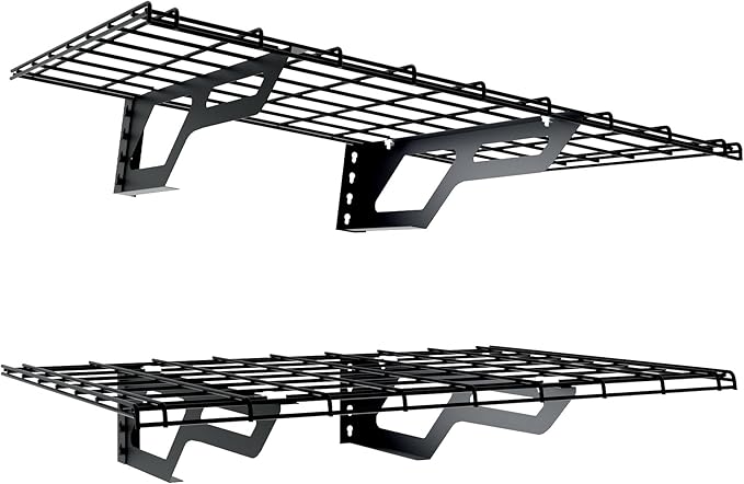 The Atlas 2-Pack 2x3 ft Garage Wall Shelves, 400lbs Heavy Duty Garage Shelving Wall Mounted, 24"x36" Metal Floating Shelf Storage Rack, Hammertone