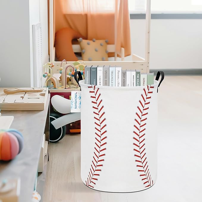 LANGYASHAN Laundry Basket Canvas Fabric Collapsible Organizer Basket for Storage Bin Toy Bins Gift Baskets Bedroom Clothes Children Nursery Hamper (Baseball)
