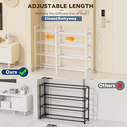 Mavivegue Expandable Shoe Rack for Closet, Adjustable Shoe Rack for Small Space (White, 4 Tier - Small)