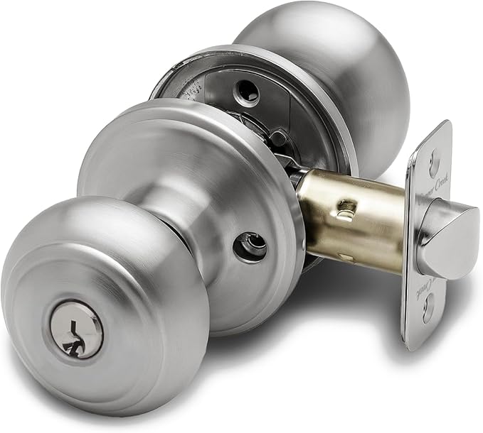 Copper Creek Colonial Entry Door Knob – Keyed Entry Handle with Lock and Key, ANSI Grade-3 Certified, DIY-Friendly Install for Interior and Exterior Entrance Doors – Satin Stainless (1 Pack)
