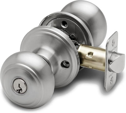 Copper Creek Colonial Entry Door Knob – Keyed Entry Handle with Lock and Key, ANSI Grade-3 Certified, DIY-Friendly Install for Interior and Exterior Entrance Doors – Satin Stainless (1 Pack)