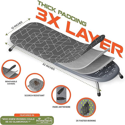 XABITAT Table Top Ironing Board with Wall Mount, D-Crease, Portable Space Saving Mini Laundry Room Iron Board, Foldable Small Ironing Board, Green