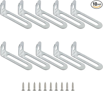 2"x1"x0.5"Adjustable Right Angle Brackets Metal L Bracket Heavy Duty 90 Degree Corner Fastener L-Shape Corner Brace Support Silver Shelf Bracket , 10Pcs