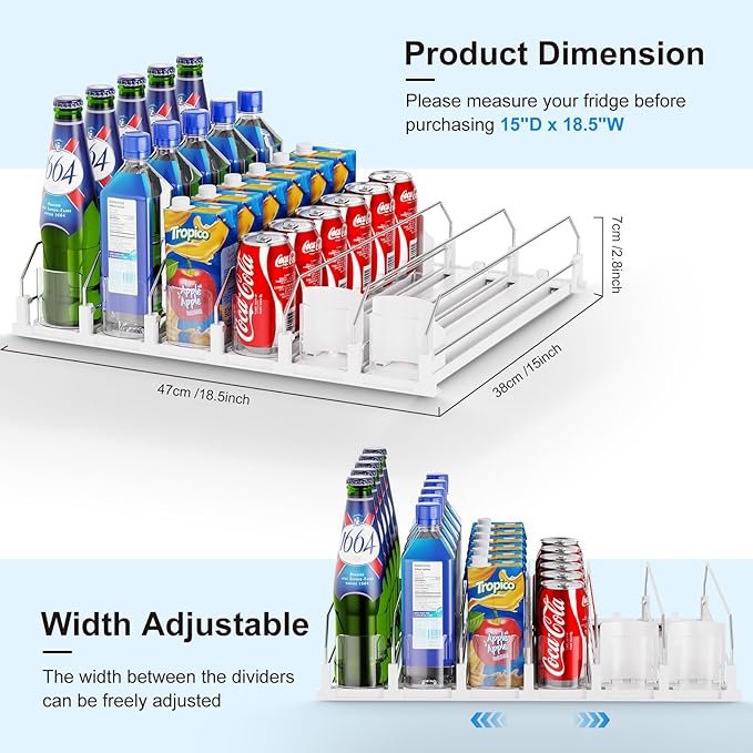 Dayacoco Drink Organizer For Fridge,Soda Drink Dispenser For Fridge,Fridge Can Drink Organizer,12oz 16oz 20oz-Soda Automatic Dispenser For Fridge And Adjustable Width-Holds Up To 30 Cans,6 Rows