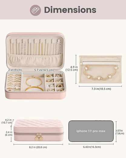 Lolalet Travel Jewelry Case for Women Girls, Travel Jewelry Organizer with Clear Storage Bag Small Portable Jewelry Box for Necklace Bracelet Earring Ring Birthday Bridesmaid Gifts -Large/Pink