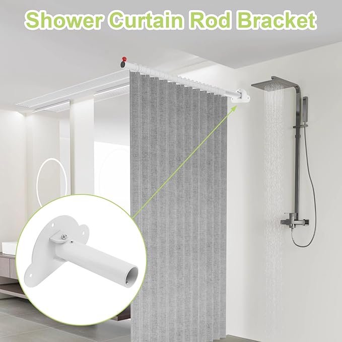 Adjustable Shower Curtain Rod Bracket 1 Pack Aluminum Alloy Shower Curtain Rod Single Swivel Flange Heavy Duty Closet Rod Bracket with Screws (White)