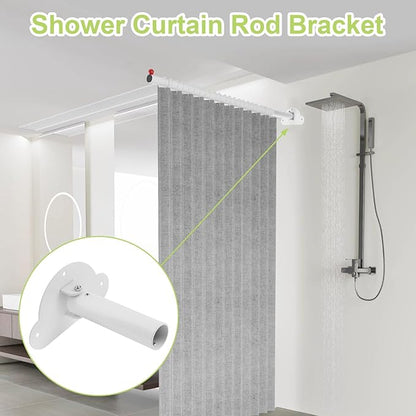 Adjustable Shower Curtain Rod Bracket 1 Pack Aluminum Alloy Shower Curtain Rod Single Swivel Flange Heavy Duty Closet Rod Bracket with Screws (White)