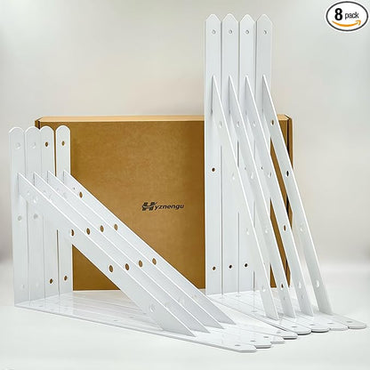 Shelf Brackets Heavy Duty, 8 Pack White 16 inch Floating Shelf Bracket, Max Load 300 lbs of Metal Triangle Decorative Shelf Support Brackets for Wall Mount