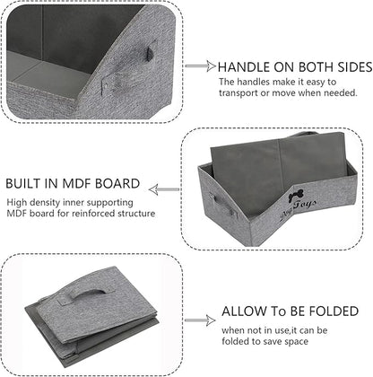 Geyecete 3 Pack Large dog toy bin dog toy box storage box - Foldable Fabric Trapezoid Organizer Boxes with Handle for Dog Toys (Snow Gray-DOG)