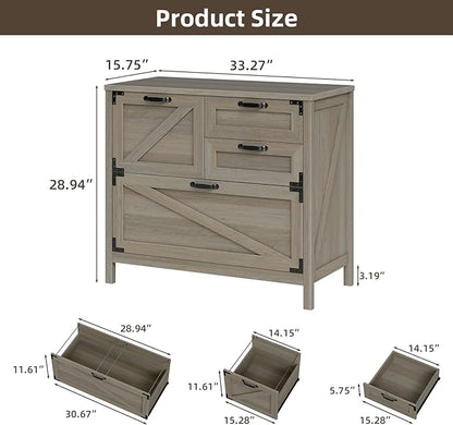 Wood Lateral File Cabinet with 4-Drawer for Hanging Files Letter/A4/Legal Size, Large Farmhouse Filing Cabinets for Home Office, Printer Stand with Office Cabinet, Office Furniture, Rustic Grey