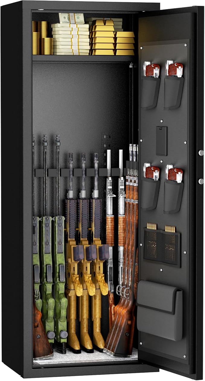 INTERGREAT Gun safes,Large Rifle Safe,Gun Safes for Home Rifle and Pistols, Long Gun Safe for Rifle Shotgun for Home,Quick Access Rifle Safes,Adjustable Gun Racks, Easy Assemble(8-12 Guns)