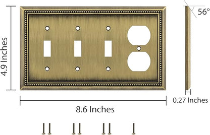 Henne Bery Sunken Pearls Heavy Duty Decorative Wall Plate Switch Plate Outlet Cover (Triple Toggle/Single Duplex, Antique Brass)