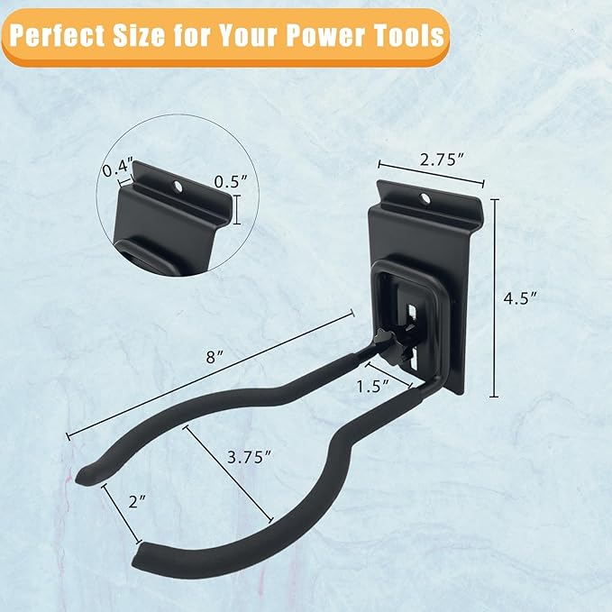 Adjustable Slatwall Hooks, Lockable Slatwall Weedeater & String Trimmer Hanger, Power Tool Hanger for Slatwall Accessories, Utility Hooks for Garage Storage - 8" 2 Pcs, Black