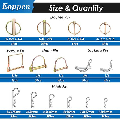 202Pcs Hitch Pins Clip Pins Assortment Kit, Heavy Duty Tractor Pins Linch Pins PTO Pins Tractor Accessories for Trailers, Tractors, Trucks, Lawn Mower