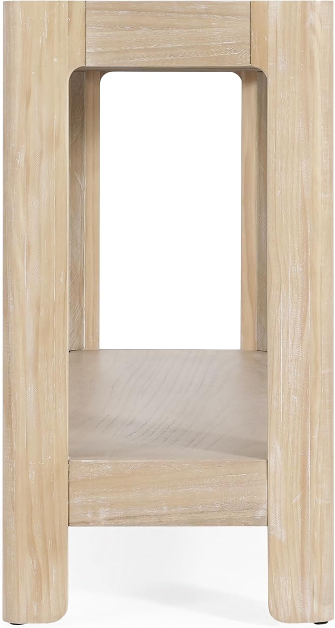 59-Inch Long Console Table, Modern Farmhouse 2-Tier Console Table, Elegant Minimalist Design with Premium Wood Veneer and Rounded Corners for Entrance, Hallway, Living Room (Natural-880)