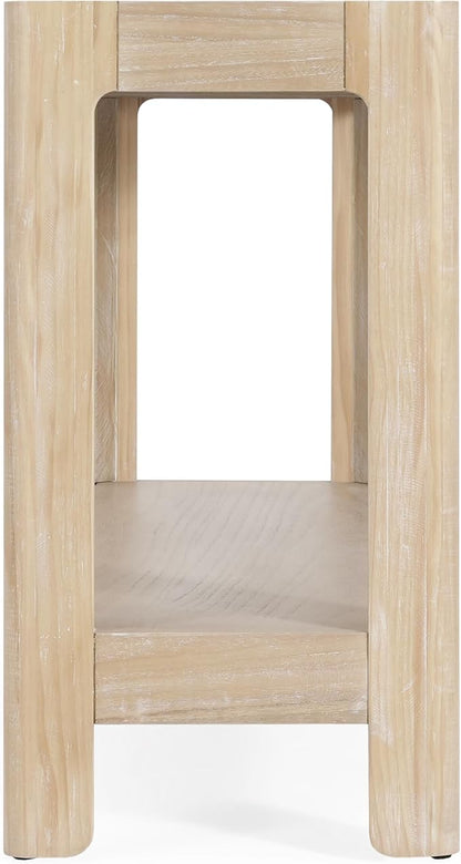 59-Inch Long Console Table, Modern Farmhouse 2-Tier Console Table, Elegant Minimalist Design with Premium Wood Veneer and Rounded Corners for Entrance, Hallway, Living Room (Natural-880)
