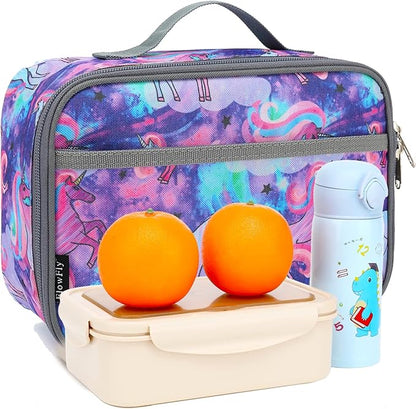 FlowFly Kids Lunch box Insulated Soft Bag Mini Cooler Back to School Thermal Meal Tote Kit for Girls, Boys, Unicorn#2