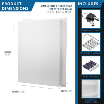 Barska White Biometric Wall Safe with Right Opening Door – Fingerprint Access Safe with 120 User Memory, Solid Steel Construction, Motorized Deadbolts & Removable Shelves - In Wall safe, Hidden safe