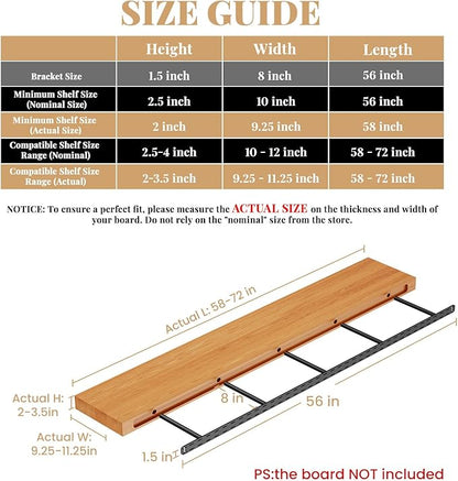 1 Pack Large Shelf Brackets Long Floating Shelf Bracket Invisible Floating Shelf Hardware Heavy Duty Floating Mantel Brackets(56"X8"X1.5")