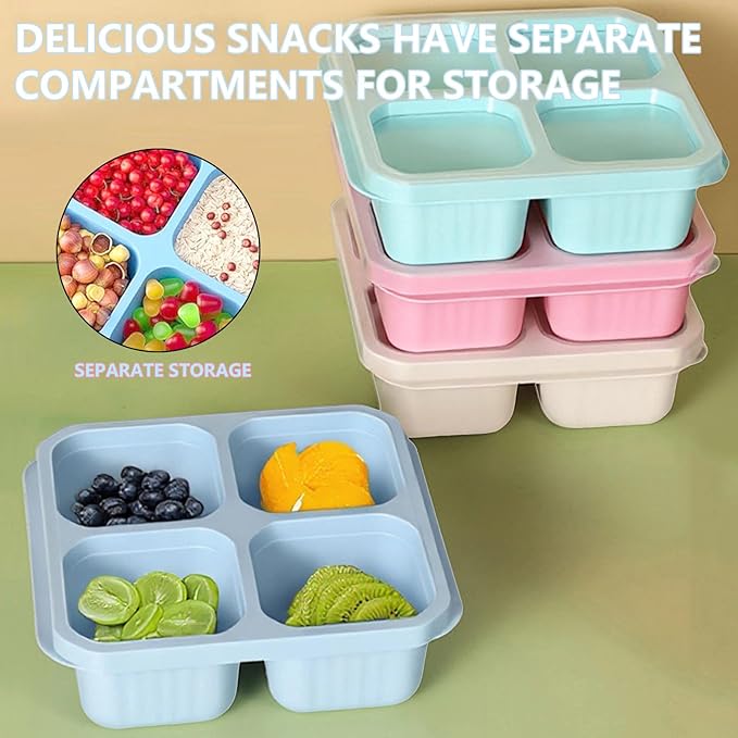 Bento Box Adult Lunch Box 4 Pack Lunch Containers 4-Compartment Reusable Food Storage Snack Containers Dishwasher Safe Stackable for Work & Travel