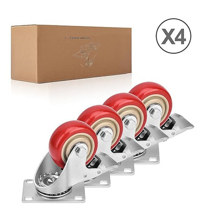 3 Inch Industrial Heavy Duty Swivel Caster Wheels with Brake,Set of 4 Safety Locking Casters,Load 1600lbs,Premium Polyurethane Wheels for Table,Trailer,Saw Table,Stage Toolbox,Bed,Corn Board