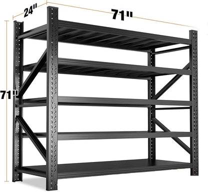 5-Tier Heavy Duty Garage Shelving Unit, 8000lbs Adjustable Garage Shelves 71" W x 24" D x 71" H Metal Shelving, Utility Rack Shelf, Industrial Shelve Units for Storage Warehouse Pantry Closet