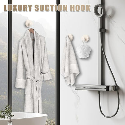 Suction Cup Hooks for Shower No-Drill Bathroom Hooks for Towels, Robes, Loofah Mountable on Bathroom Walls, Kitchen, Glass, Mirrors, Tile and Smooth,Non-Porous Surfaces (2, Milk White)