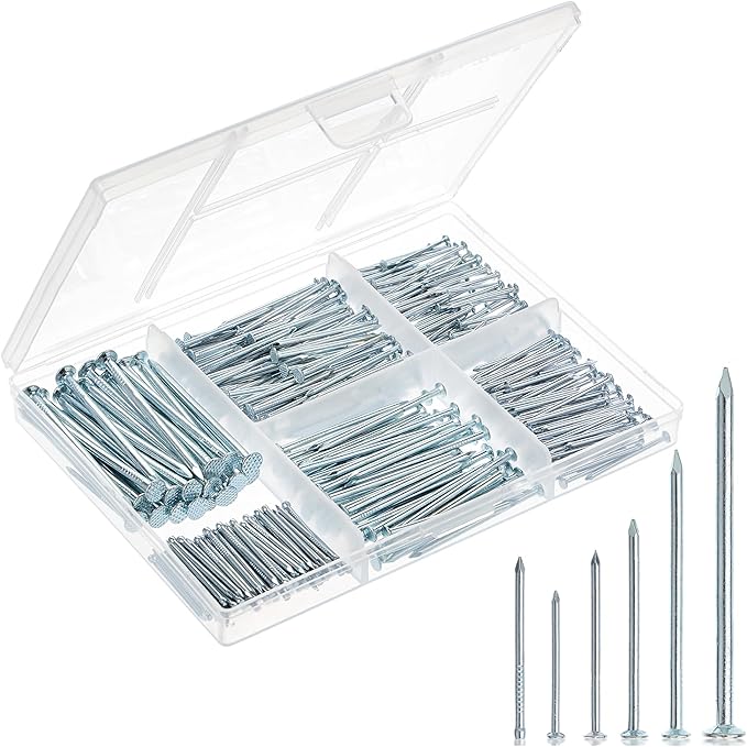 Mr. Pen- Nail Assortment Kit, 400 PCS, 6 Sizes, Silver, Small Nails for Hanging Pictures, Finishing Nails, Wall Nails for Hanging, Pin Nails, Hardware Nails, Assorted Nails, Galvanized Nails