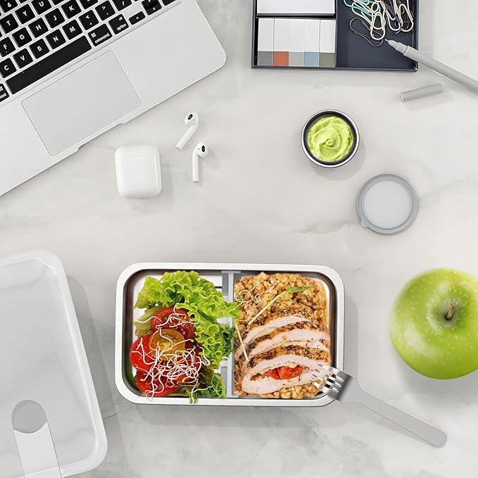 Stainless Steel Bento Lunch Box for Adult, 42oz Leak-Proof Lunch Box Containers, Microwave-Safe, with Adjustable Divider, Convenient Metal Lunchbox for Work, Travel