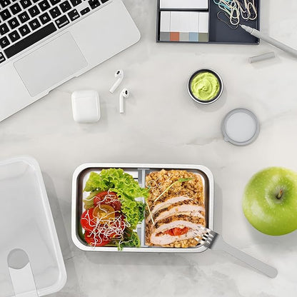 Stainless Steel Bento Lunch Box for Adult, 42oz Leak-Proof Lunch Box Containers, Microwave-Safe, with Adjustable Divider, Convenient Metal Lunchbox for Work, Travel