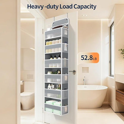 Yecaye Over Door Organizer, 60 lbs Load Capacity, Metal Hanging Storage with 6 Shelves for Toys, Bathroom, Nursery, Dorm Room, Grey