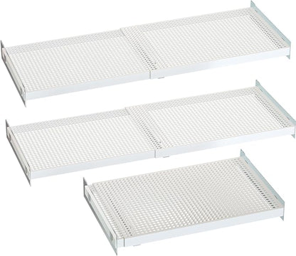 Expandable Closet Shelves, 3 Pack Adjustable Metal Closet Organizers and Perforated Storage Shelves for Wardrobe, Kitchen Pantry, Shoe Rack, (White,11.8" D x 17"-31" W,3PCS)