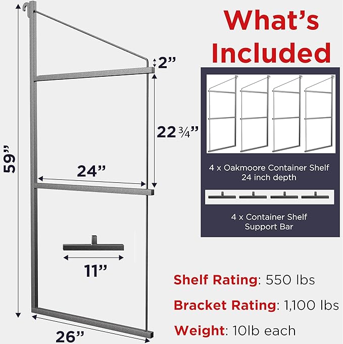 XL Heavy Duty Shipping Container Shelving, 4 Pack Shipping Container Accessories, Pre Welded Storage Container Shelves, Conex Compatible Shipping Container Brackets (24" Shelves (Pack 4))