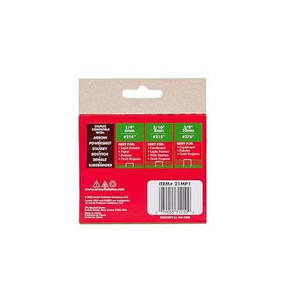 Arrow 21MP1 JT21 Thin Wire Staples Multipack for Staple Guns and Staplers, Use for Upholstery, Crafts,General Repairs, Includes 1/4-Inch, 5/16-Inch, and 3/8-Inch Sizes, 1875 Count,(Packaging May Vary)