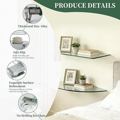 Alise Glass Shelf Brackets,Adjustable Clamp Brackets for Shelves,Wall Mount Clamps for 5-8mm Glass Shelves,Bathroom Clip Holder Support Hardware,Pack of 4