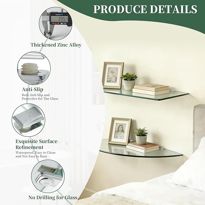 Alise Glass Shelf Brackets,Adjustable Clamp Brackets for Shelves,Wall Mount Clamps for 5-8mm Glass Shelves,Bathroom Clip Holder Support Hardware,Pack of 8