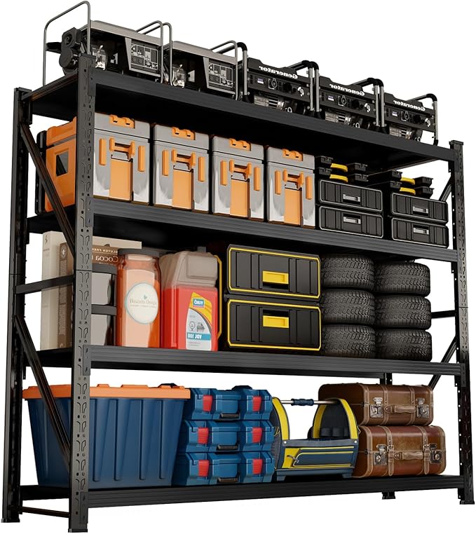 5000lbs Garage Shelving Heavy Duty, 4-Tier Metal Adjustable Garage Shelves, Storage Shelves for Warehouse, Pantry, Basement, 59" W X 24" D X 79" H (Black, 59x24x79)