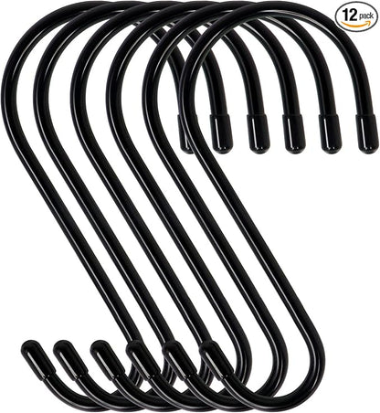 6 Pack Large S Hooks, Rubber Coated, Heavy Duty Non Slip, Black Vinyl Coated Closet S Hooks for Hanging Plants, Jeans, Pot, Pan, Garden, Bird Feeders