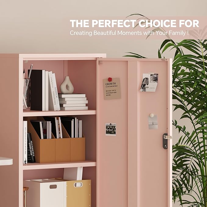 Metal Lokcer Cabinet (Pink, 19.69" D x 15.75" W x 49.21" H)