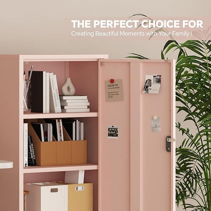Metal Lokcer Cabinet (Pink, 19.69" D x 15.75" W x 49.21" H)