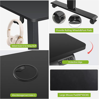farexon Electric Standing Desk 71 x 28in with Charging Station, Rolling Stand up Desk with Large Mouse Pad, 3 USB Ports & 3 Power Outlets, Easy to Set Home Office Gaming Computer Table, Black