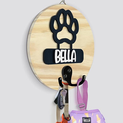 Dog Leash Holder Wall Mount, Personalized Pet Harness Hanger Paw Print Hook, Hook for Dog, Cat, Key Rack Wall Organizer, Cat Collar Organizer for Entryway, Memorial Gifts for Pet Lover