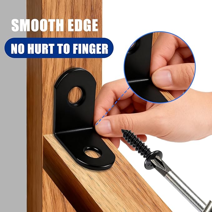22PCS L Bracket Corner Brace Sets, Stainless Steel Corner Brackets, 90 Degree Right Angle Bracket, Metal L Brackets for Shelves Wood Furniture Cabinet Chair Drawer with 44PCS Screws, Black (20mmx20mm)