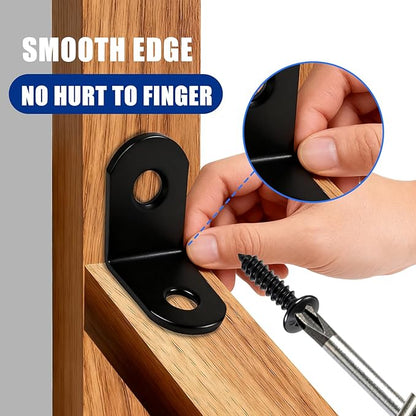 22PCS L Bracket Corner Brace Sets, Stainless Steel Corner Brackets, 90 Degree Right Angle Bracket, Metal L Brackets for Shelves Wood Furniture Cabinet Chair Drawer with 44PCS Screws, Black (20mmx20mm)