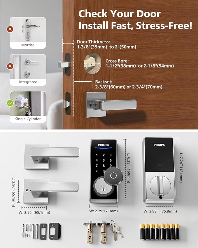 Philips Built-in WiFi Smart Lock with Handle, Nickel