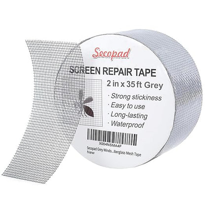 Grey Window Screen Repair Tape, 2IN X 35FT (420IN) Screen Repair Kit for Windows or Doors, Strong Adhesive Patch Kit Fiberglass Mesh Tape