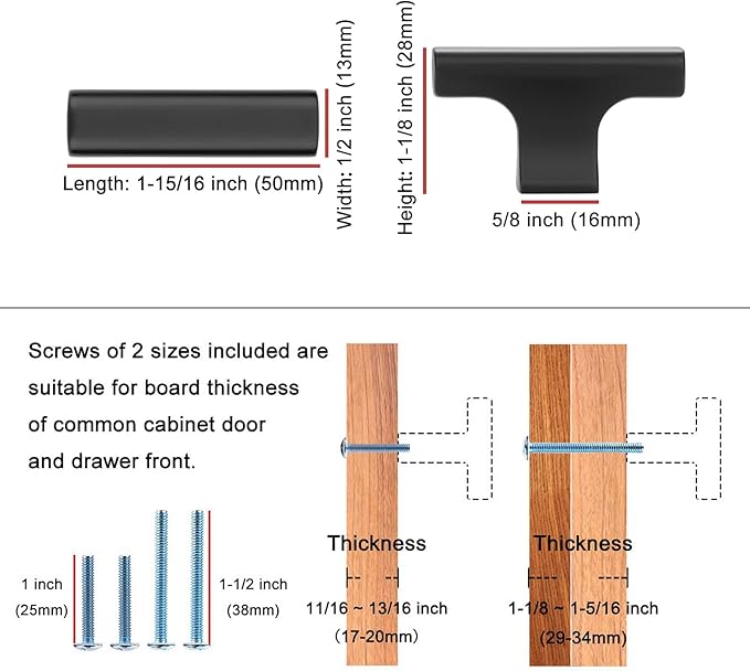 KOOFIZO 10-Pack Cabinet Knob - Black Pull Handle (50mm / 2 Inch), K20 Solid Hardware for Kitchen Cupboard Door, Bedroom Dresser Drawer, Bathroom Wardrobe