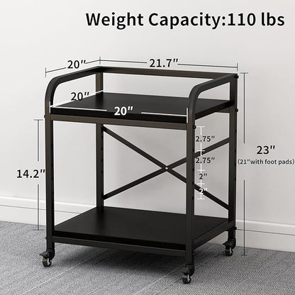 2 Tier Large Printer Stand, 20 x 20 Inches Printer Table with Storage Shelf, Rolling Printer Cart with Wheels for Home Office, Scanner Fax (Black)