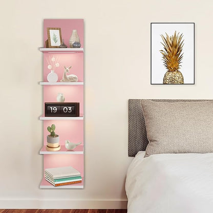 5 Tier Pink Wall Shelf Unit, Pink Shelves, Wall Shelves for Bathroom,Bedroom, Vanity Shelves, Wall Mount Vertical Lack Shelf with led